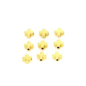 Goldene Kreuz-Kupfer-Abstandsperlen für DIY-Schmuckherstellung, Armband- und Halsketten-Zubehör.