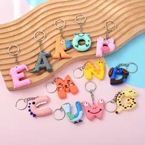 Porte-clés Alphabet Animal en Dessin Animé en PVC Souple Lettre Pendentif de Sac Anneau de Clé de Voiture Accessoires DIY Cadeau Pour Enfants Amis