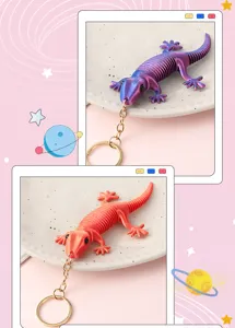 3D printed articulated lizard keychain, cute stress relief toy, creative gift for kids.