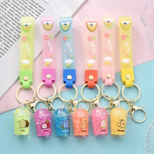 Joli Porte-clés Sable Mouvant Liquide Acrylique Tasse Thé au Lait Bouteille Dérive Pendentif Sac Dos Cadeau Femme Fille