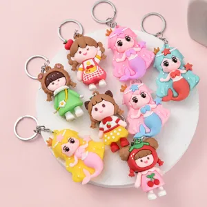Cute Cartoon Mermaid Girl Figurine Keychain PVC Soft Rubber Key Ring Bag Pendant Decoration For Couples Students Gift