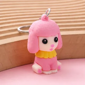 Simpatico portachiavi barboncino rosa cartone animato gomma morbida ciondolo borsa cagnolino
