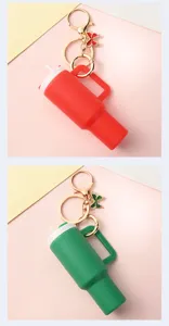 Mini tumbler cup keychain cute butterfly pendant bag charm metal keyring portable lipstick holder