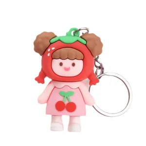 Cute cartoon strawberry girl keychain silicone doll pendant cute bag charm for couple gifts
