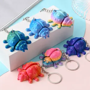 Creatieve 3D Geprinte Gelede Insect Sleutelhanger Verloop Regenboog Kleur Beweegbare Kever Lieveheersbeestje Rugzak Hanger Charm Cadeau