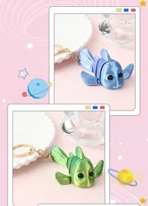 3D geprinte scharnierende vis sleutelhanger schattige cartoon dier hanger speelgoed blauw