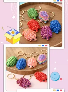Cute 3D printed spiky animal keychain pendant multi-color creative keyring accessories