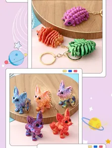 Articulated 3D printed cute animal keychain charm with vibrant colors for bags and keys.