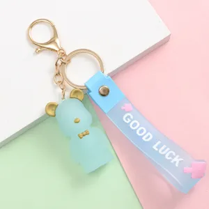 Porte-clés Mignon Ours de Dessin Animé avec Sangle en Silicone et Anneau Métallique