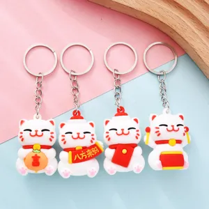 Süße 3D Winkekatze Schlüsselanhänger PVC Weichgummi Cartoon Maneki Neko Figur Tasche Charme Glücksgeschenk Schlüsselanhänger Zubehör