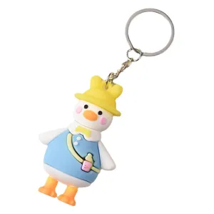 Cute cartoon yellow duck keychain with blue overalls and hat, perfect bag and car accessory