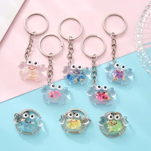 Portachiavi Carino a Forma di Granchio Animale Marino Luminoso in Acrilico PVC Ciondolo per Borsa Con Sabbia Mobile Glitter Regalo