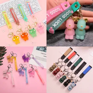 Porte-clés en Résine d'Animal de Dessin Animé Pendentif Créatif Forme Ours Chien Lapin Anneau Clé pour Décoration de Sac Sac à Dos