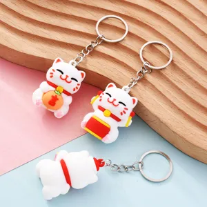 Niedliche winkende Katze Schlüsselanhänger PVC weich Gummi Cartoon Schlüsselring Geschenk
