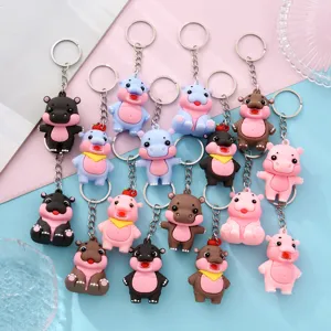Cute cartoon hippo keychain adorable animal backpack pendant fun keyring accessory for keys bag