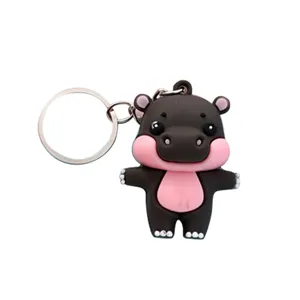 Cute 3D cartoon hippo keychain, soft rubber animal bag pendant and cute key chain accessory.