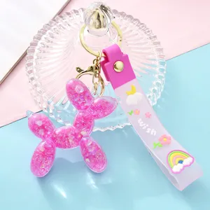 Porte-clés acrylique chien ballon huile sable mouvant couleur bonbon avec sangle silicone cadeau