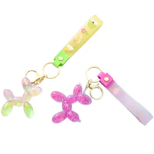 Porte-clés chien ballon sable mouvant couleur bonbon pendentif acrylique scintillant.