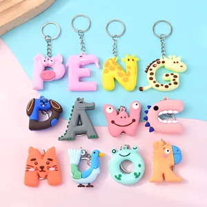 Ensemble de porte-clés alphabet d'animaux mignons, anneaux de clés en silicone créatifs.