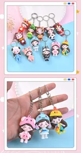 Cute cartoon zodiac girl keychain detail view, soft PVC material pendant for bags.