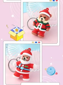 Christmas teddy bear keychain charm, cute holiday bag pendant gift for kids and friends.