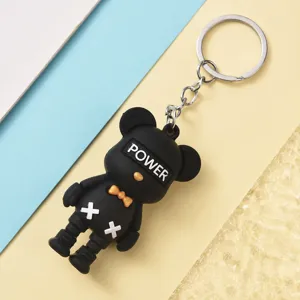 Porte-clés ours noir de dessin animé avec anneau métallique, pendentif de sac tendance.