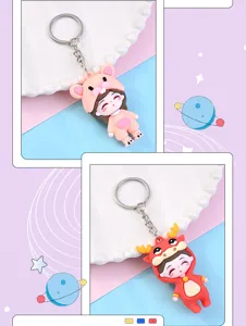 Cute Cartoon Zodiac Girl Keychain Year of the Dragon Bag Pendant Gift Details Display