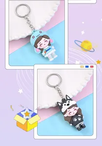 Cute cartoon girl keychain, stylish PVC bag charm pendant, lovely gift for kids and friends.