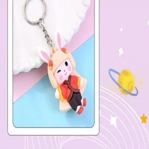 Schattige cartoon anime konijnenoor sleutelhanger met metalen ring tas hanger accessoire