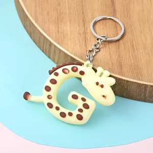 Adorable porte-clés lettre G motif girafe, anneau en métal et pendentif sac animal mignon.