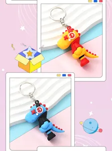 Kreativer Cartoon Dinosaurier Schlüsselanhänger Weichgummi Anhänger Detailansicht für Taschen.