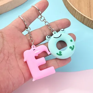 Porte-clés mignons lettres d'animaux de dessin animé, éléphant et grenouille en silicone.