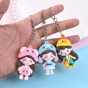 Cute cartoon girl keychain PVC soft rubber bag pendant animal style key ring accessory