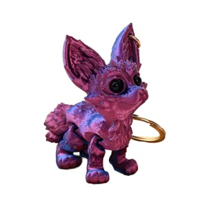Portachiavi e ciondolo per borsa carino articolato con gradiente stampato in 3D viola.