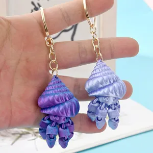 Articulated 3D Printed Hermit Crab Keychain Cute Gradient Purple Bag Pendant Metal Rings