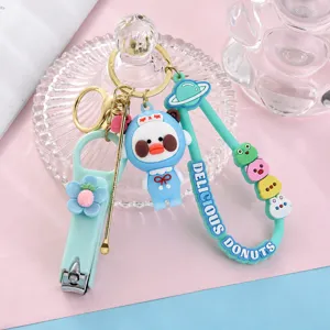 Schattige cartoon nagelknipper oorlepel set sleutelhanger, creatieve tas hanger accessoire.