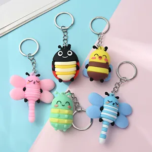 Cartoon 3D Insect Zacht PVC Sleutelhanger Schattig Bij Rups Libel Lieveheersbeestje Pop Tas Hanger Cadeau Accessoire
