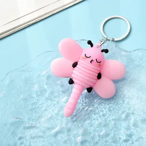 Leuke roze siliconen libelle sleutelhanger, cartoon insect tas hanger, ca. 6.0cm.