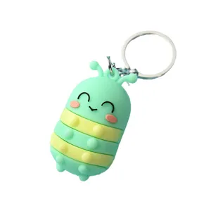 Leuke rups sleutelhanger zacht rubber pop it fidget speelgoed tas hanger voor kinderen