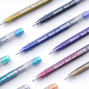 Detailed close-up of quick-drying metallic nail art gel pens for precision DIY nail designs