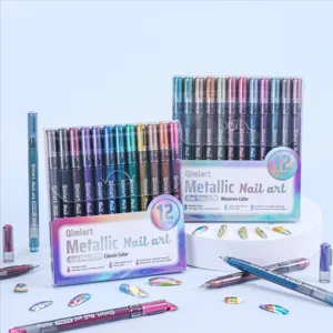 12-color metallic nail art gel pen set for quick-dry DIY manicures, crafts and journaling.