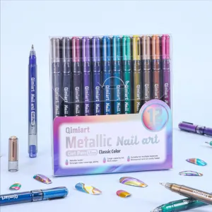 Professional 12-color metallic nail art gel pen set with 1.0mm tip for DIY nail designs