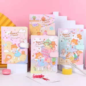 Cute Cartoon Notebook 32K Hardcover Journal Cute Ins Style Colored Pages Diary Daily Writing Notebook Student Gift