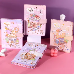 Cute cartoon diary notebooks with three-dimensional bronzing and cat illustrations