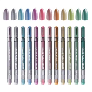 Professional 12-color metallic nail art gel pen set for DIY manicure and creative nail art