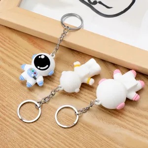 Cute Cartoon Astronaut Spaceman Keychain PVC Soft Glue Key Ring For Bag Charm Car Key Chain Women Men Kids Gift Space Element Accessory