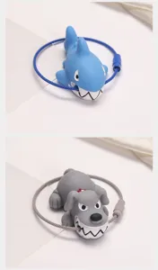 Cute cartoon animal keychain with wire rope loop, creative bag pendant detail view display.