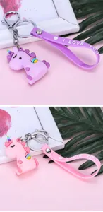 Cute cartoon unicorn keychain silicone keyring lovely bag charm gift pendant accessory.