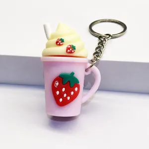 Leuke aardbei ijsbeker sleutelhanger zacht rubber tas charmant accessoire voor vrouwen meisjes