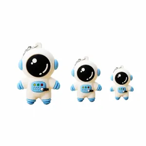 Cartoon astronaut keychain size chart showing large, medium and small dimensions details.